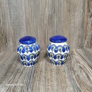 Vintage Ken Edward Guate Mayan Salt & Pepper Shakers Peacock Feather